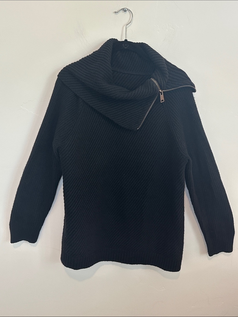 Talbots Black Split Neck Zip-Accent Cotton Blend Sweater Size Large